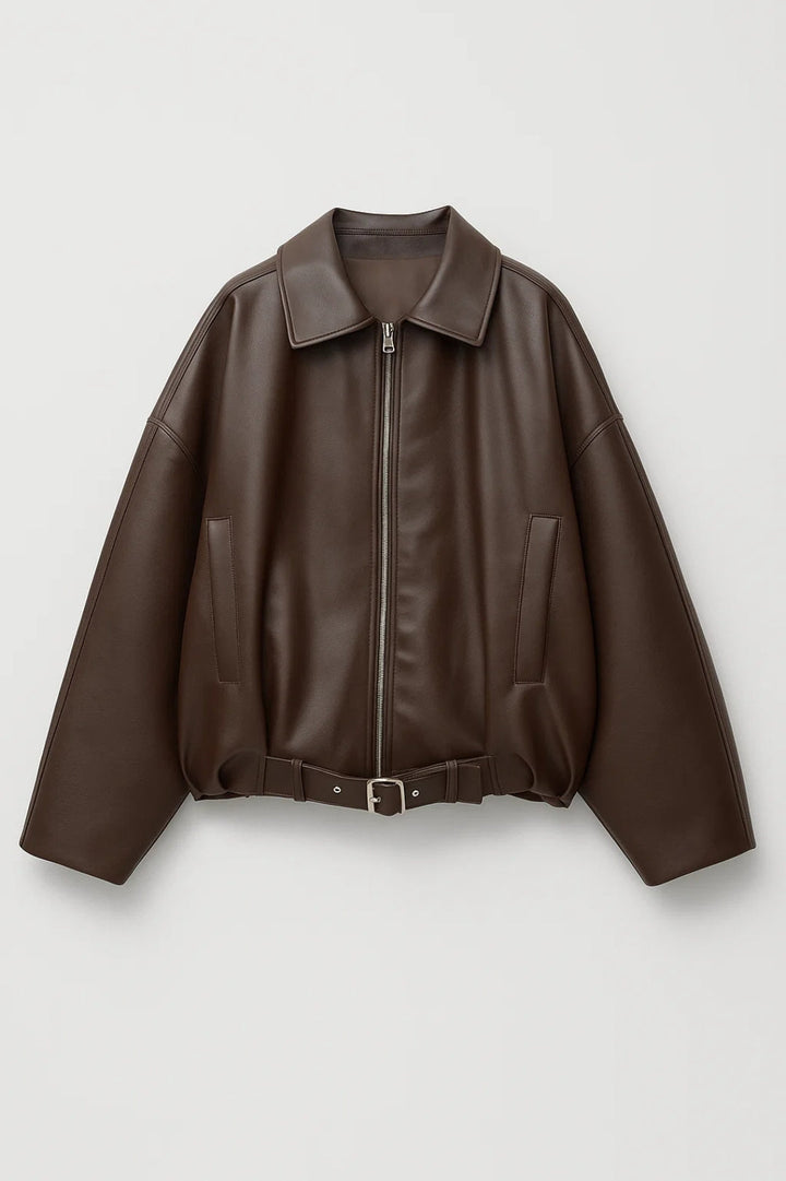 PERRINE - OVERSIZED BELTED FAUX LEATHER JACKET 3
