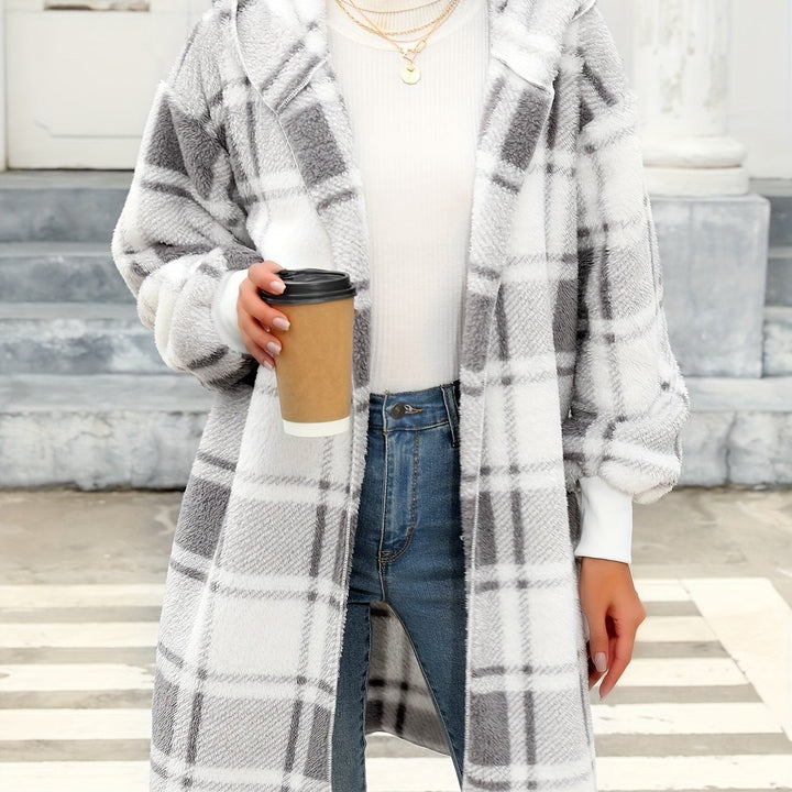 PHILOMENE | WOMEN'S LONG PLAID COAT HOODED CARDIGAN 2
