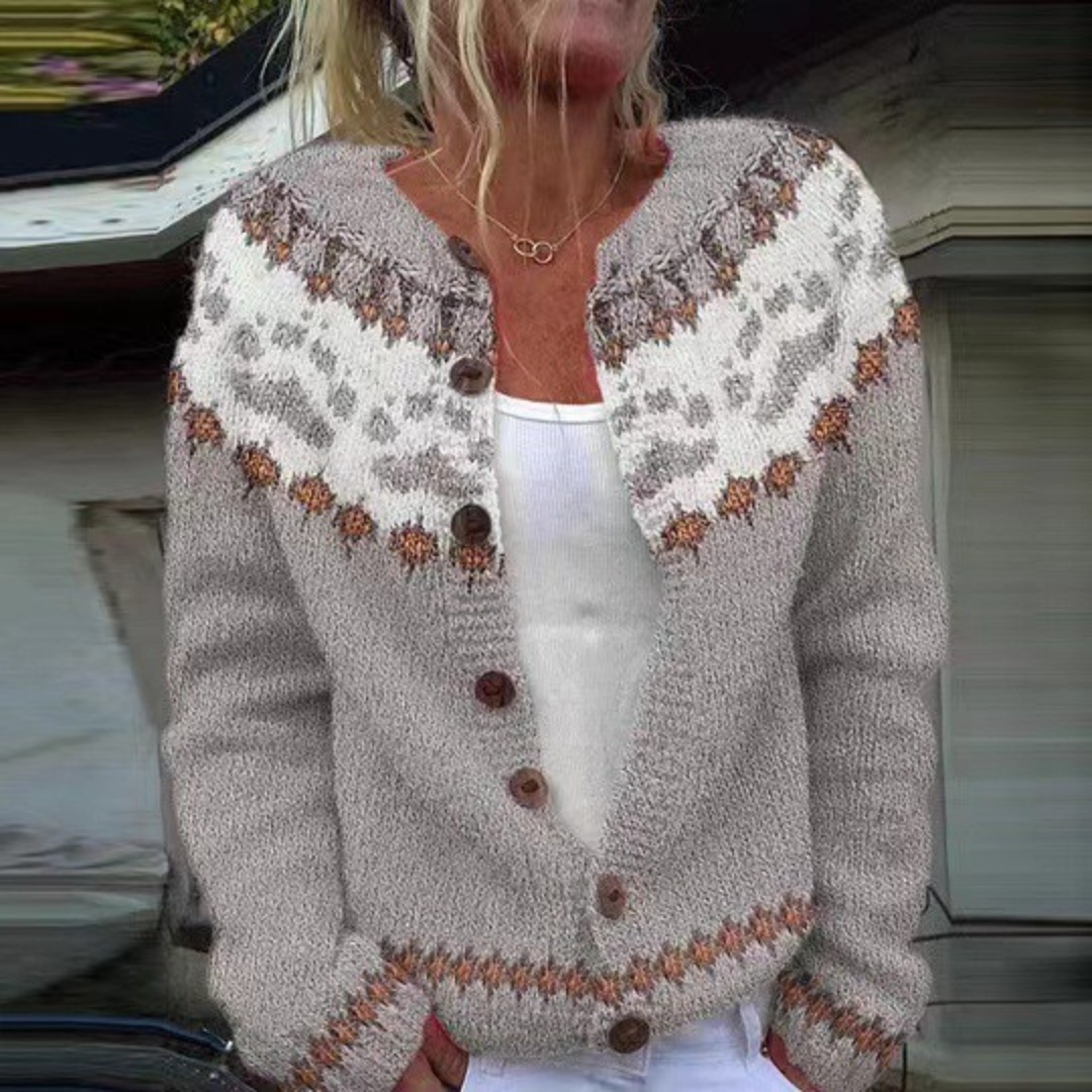 PIA | WOMEN'S FLORAL CARDIGAN SWEATER FAIR ISLE KNIT BUTTON 1