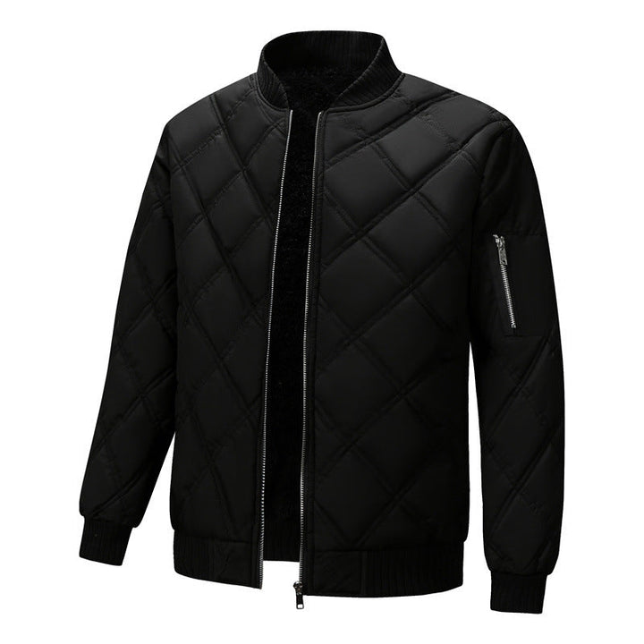 Men's Diamond Quilted Fleece Bomber – Black