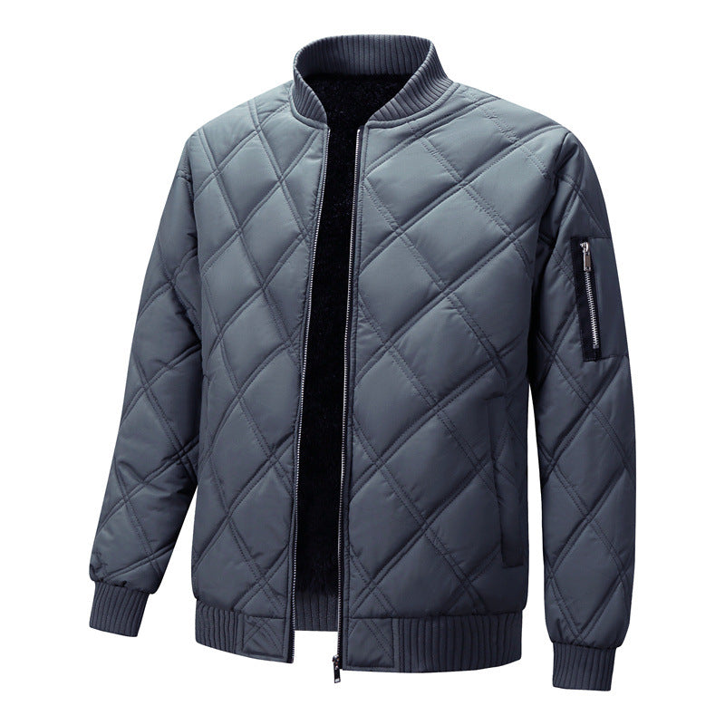 Men's Diamond Quilted Fleece Bomber – Gray
