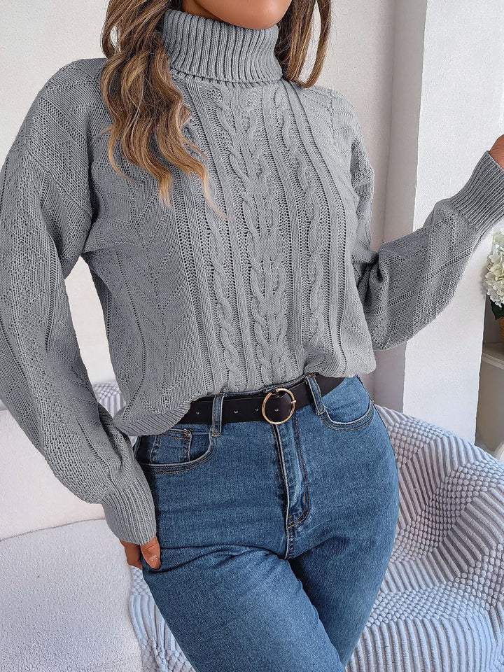 PRUDENCE | WOMEN'S CABLE KNIT SWEATER TURTLENECK OVERSIZED PULLOVER 1