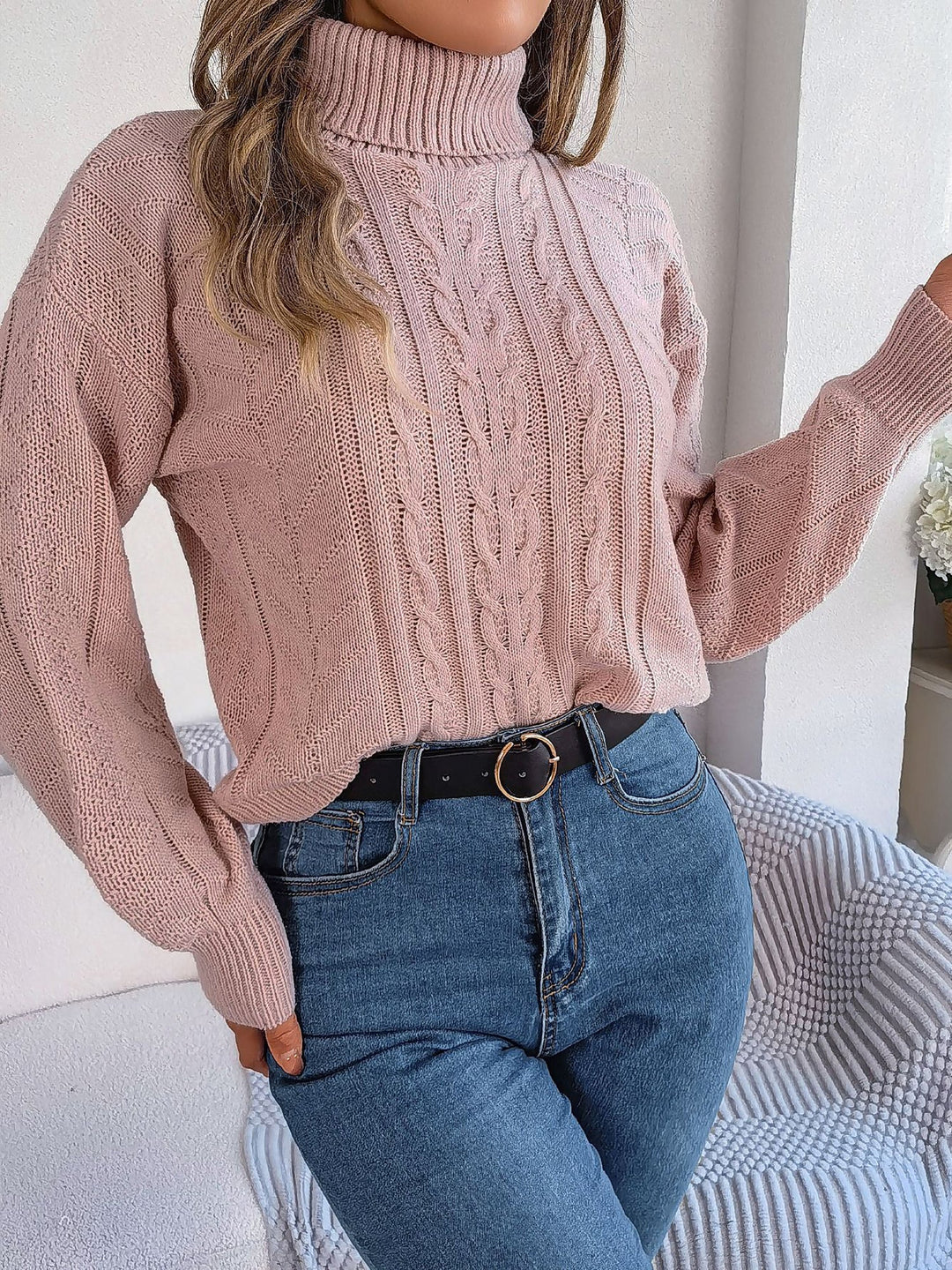 PRUDENCE | WOMEN'S CABLE KNIT SWEATER TURTLENECK OVERSIZED PULLOVER 11