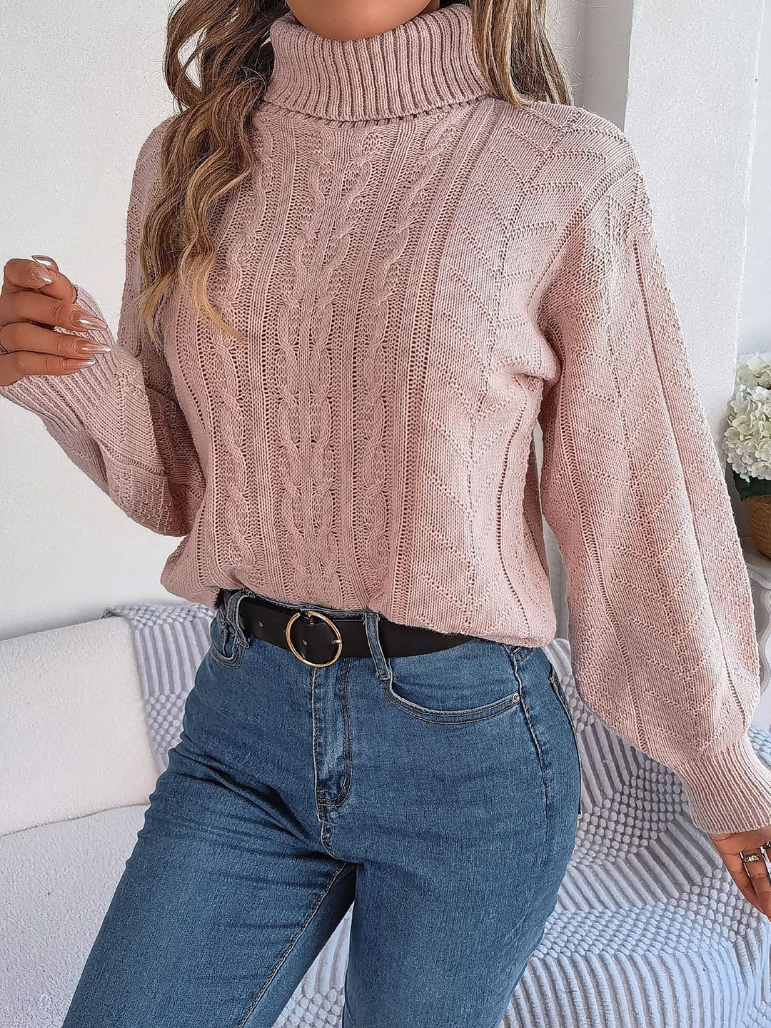PRUDENCE | WOMEN'S CABLE KNIT SWEATER TURTLENECK OVERSIZED PULLOVER 12