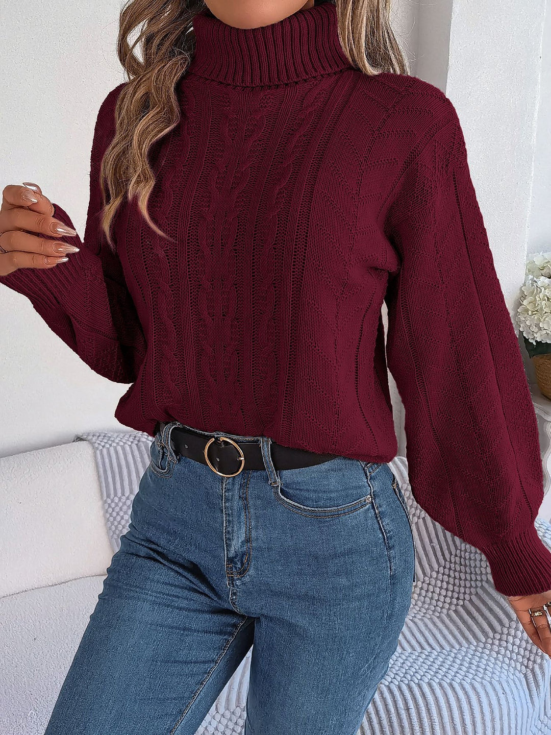 PRUDENCE | WOMEN'S CABLE KNIT SWEATER TURTLENECK OVERSIZED PULLOVER 5