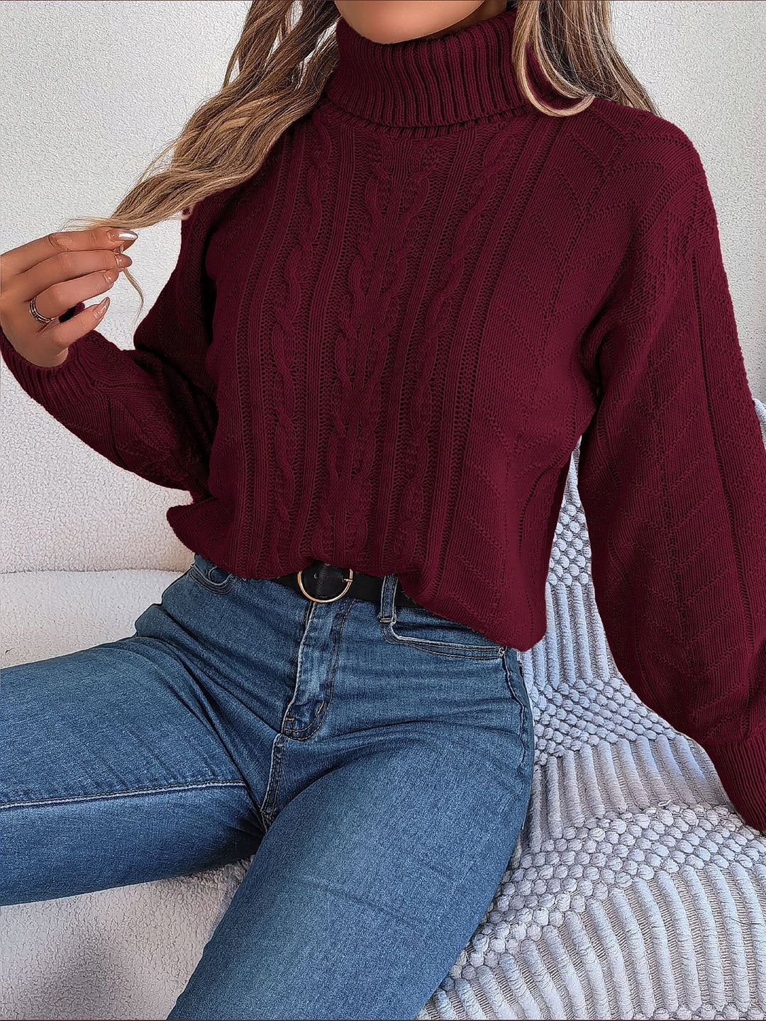 PRUDENCE | WOMEN'S CABLE KNIT SWEATER TURTLENECK OVERSIZED PULLOVER 6