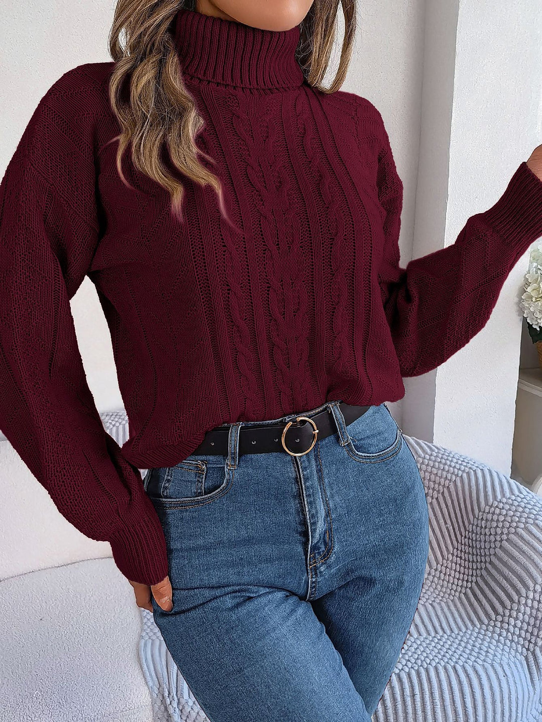 PRUDENCE | WOMEN'S CABLE KNIT SWEATER TURTLENECK OVERSIZED PULLOVER 8