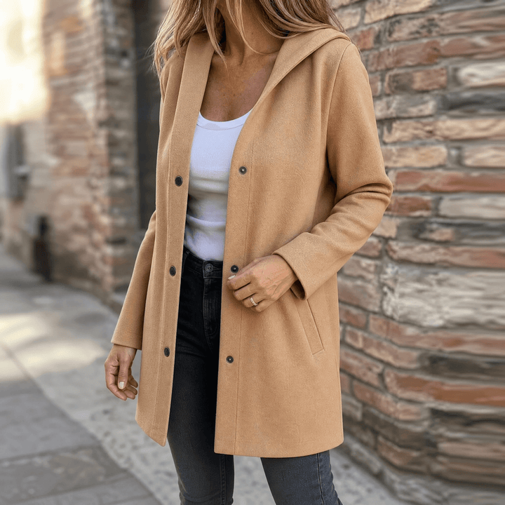Women's Plus Size Hooded Long Cardigan – Camel