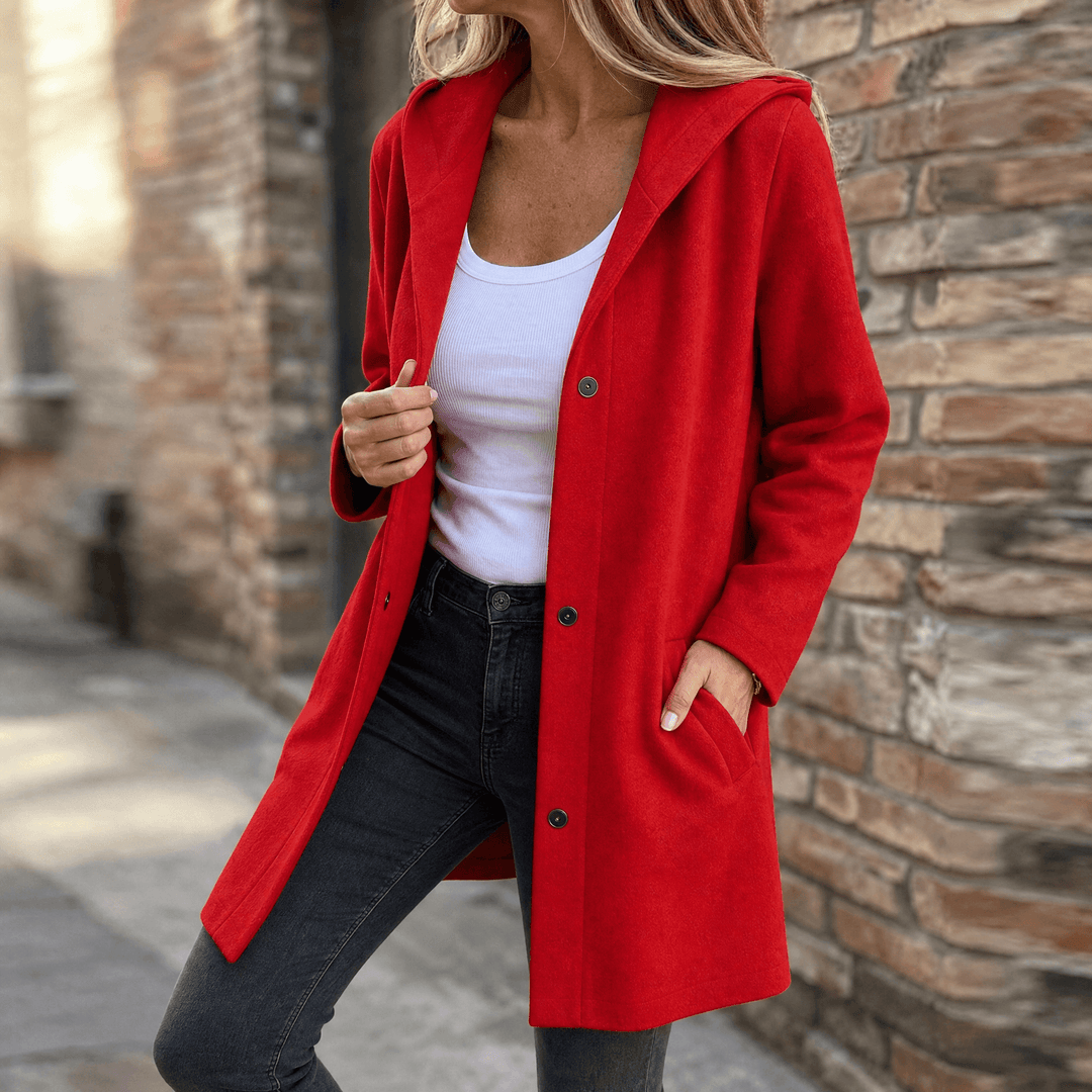Women's Plus Size Hooded Long Cardigan – Red