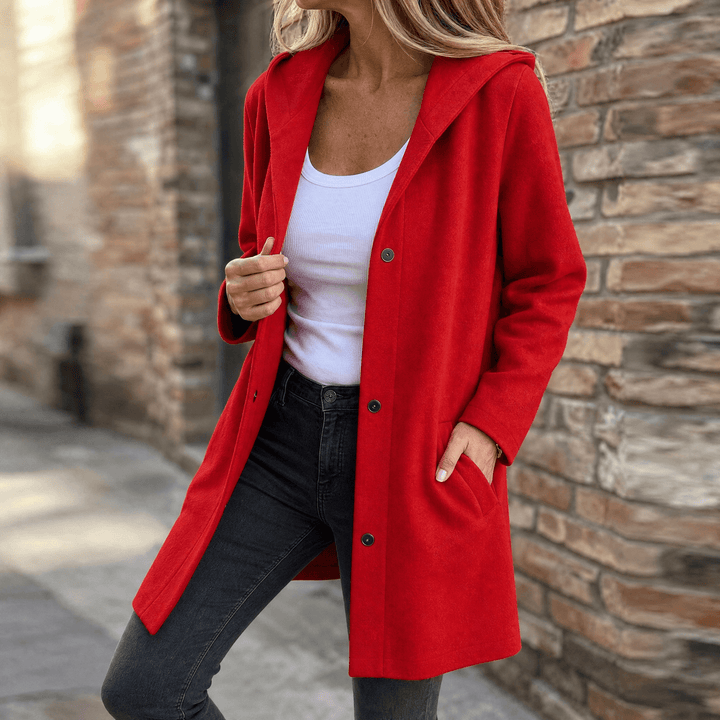 Women's Plus Size Hooded Long Cardigan – Red