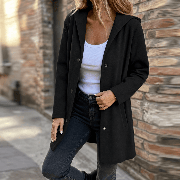 Women's Plus Size Hooded Long Cardigan – Black