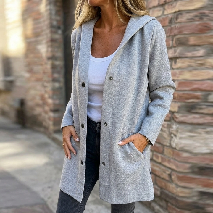 Women's Plus Size Hooded Long Cardigan – Detail View
