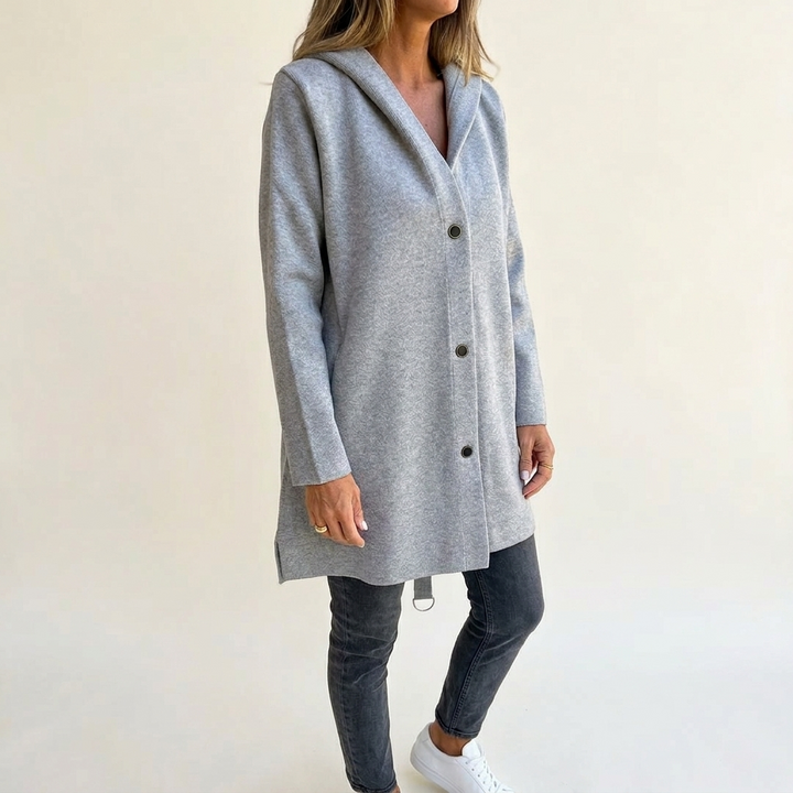 Women's Plus Size Hooded Long Cardigan – Detail View