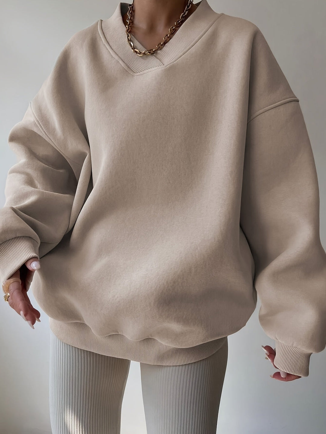 RADEGONDE | WOMEN'S OVERSIZED V NECK SWEATSHIRT FLEECE PULLOVER 4