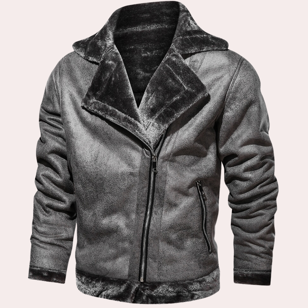 Men's Leather Shearling Biker Jacket – Gray