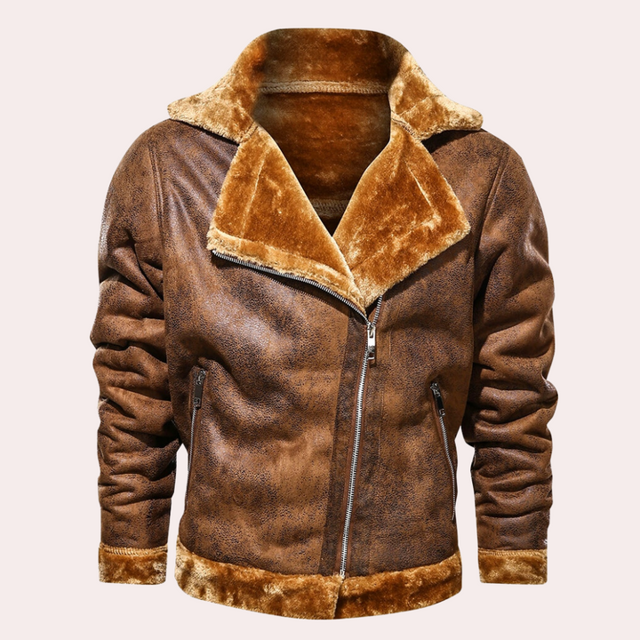 Men's Leather Shearling Biker Jacket – Brown