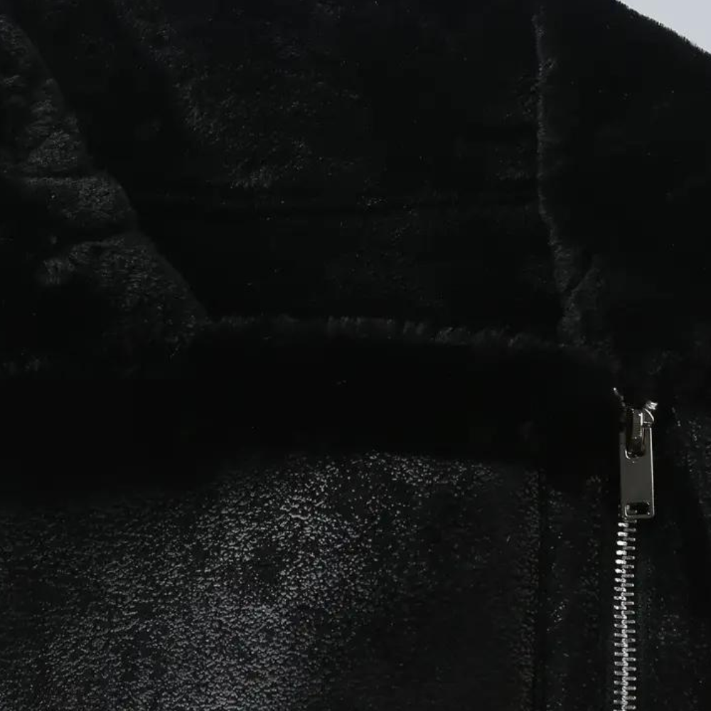 Men's Leather Shearling Biker Jacket – Detail View