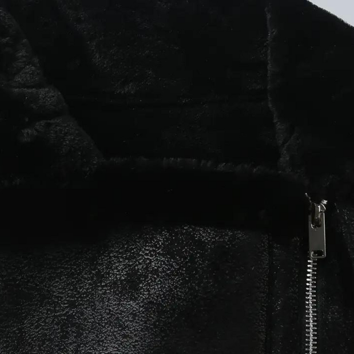Men's Leather Shearling Biker Jacket – Detail View
