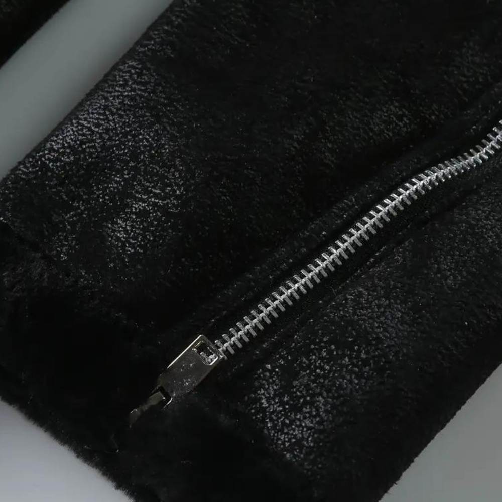 Men's Leather Shearling Biker Jacket – Detail View