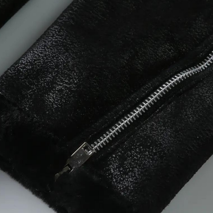 Men's Leather Shearling Biker Jacket – Detail View