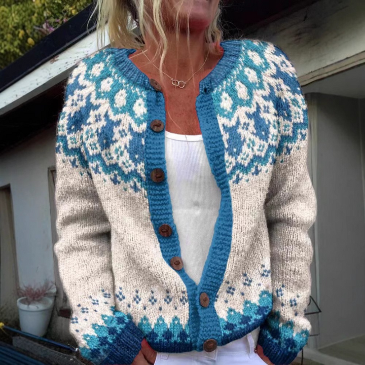 RICA | WOMEN'S FAIR ISLE CARDIGAN SWEATER WINTER KNIT BUTTON 1