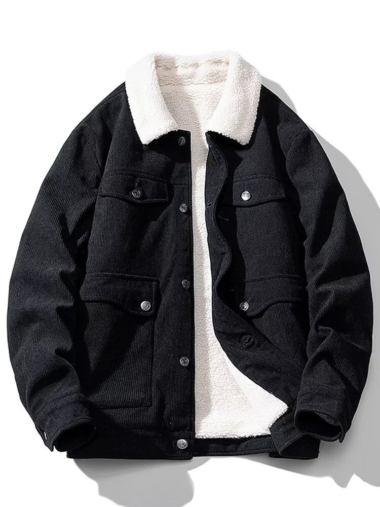 Men's Corduroy Sherpa Trucker Jacket – Black