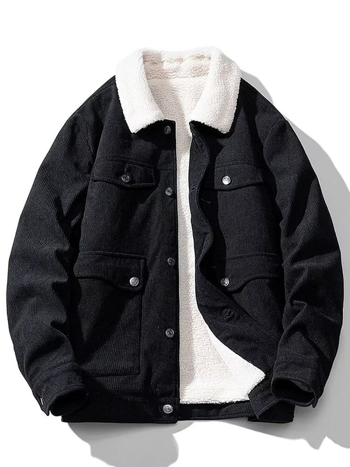 Men's Corduroy Sherpa Trucker Jacket – Black