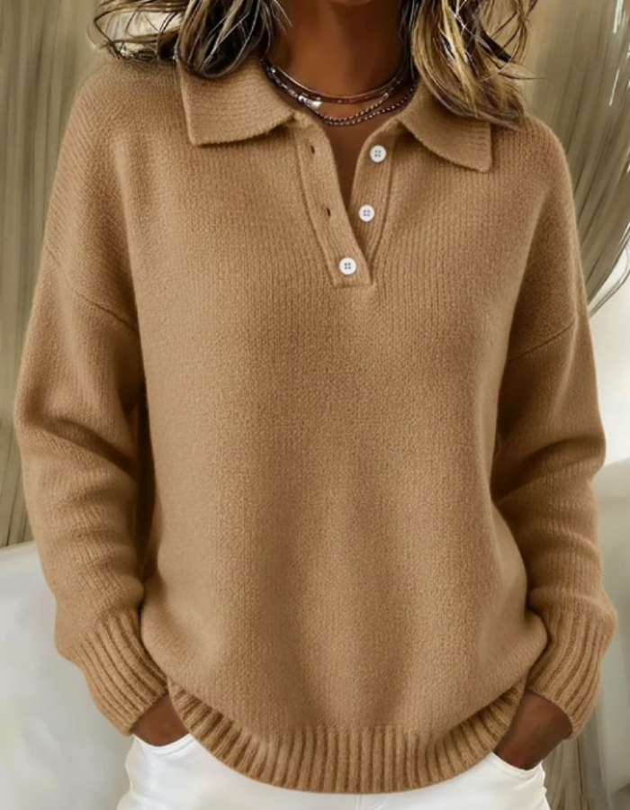 Women's Polo Collar Knit Sweater – Camel