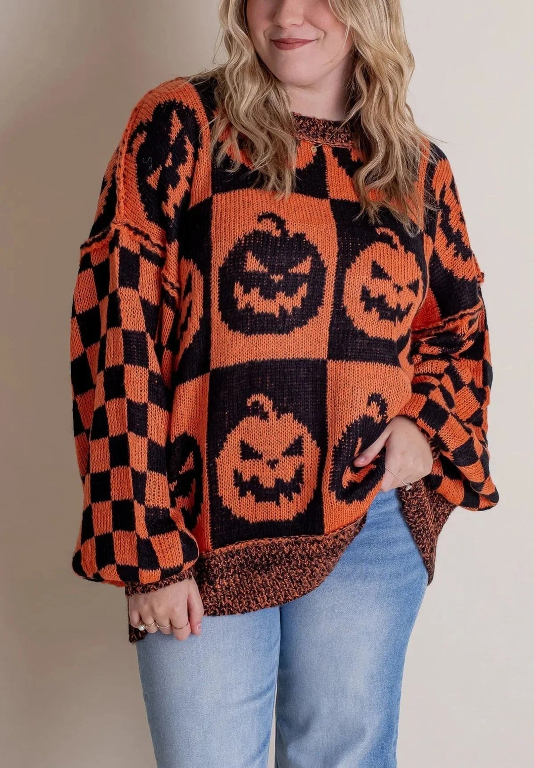 ROMANE | WOMEN'S HALLOWEEN SWEATER PUMPKIN KNIT CREW NECK OVERSIZED 1