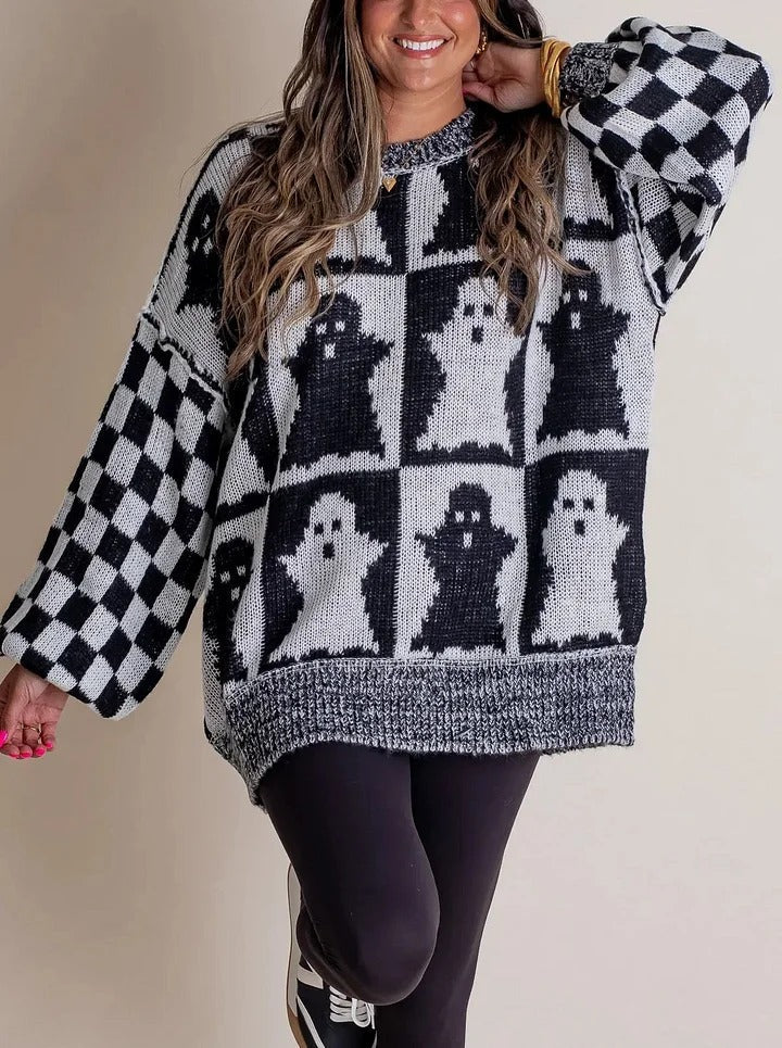 ROMANE | WOMEN'S HALLOWEEN SWEATER PUMPKIN KNIT CREW NECK OVERSIZED 2
