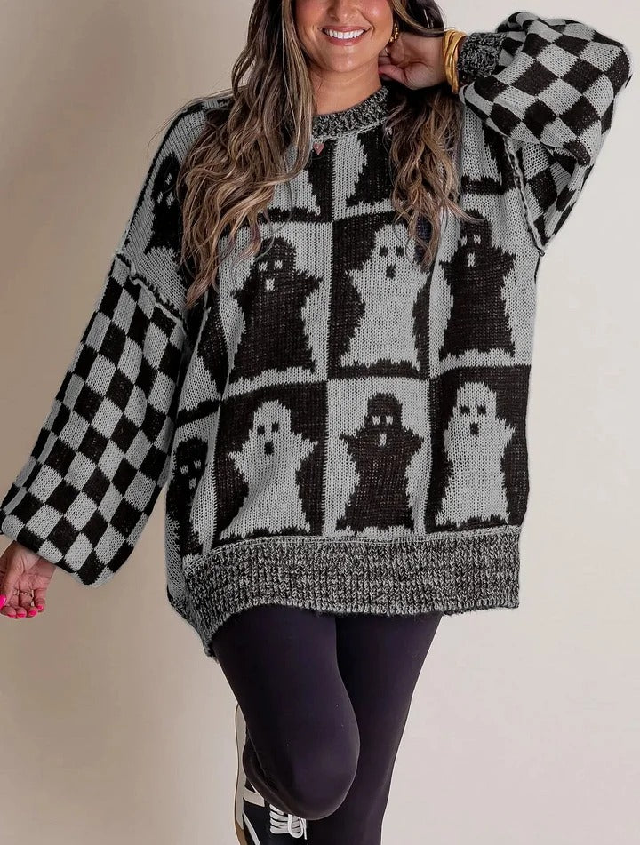 ROMANE | WOMEN'S HALLOWEEN SWEATER PUMPKIN KNIT CREW NECK OVERSIZED 3