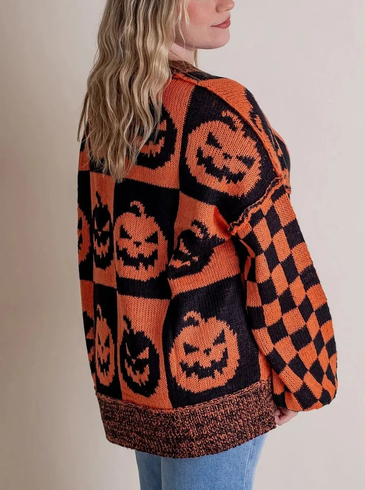 ROMANE | WOMEN'S HALLOWEEN SWEATER PUMPKIN KNIT CREW NECK OVERSIZED 4
