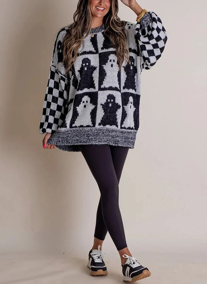 ROMANE | WOMEN'S HALLOWEEN SWEATER PUMPKIN KNIT CREW NECK OVERSIZED 5