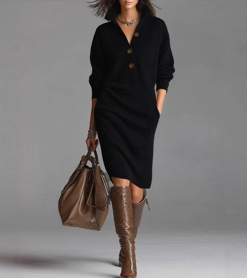 ROSALIND - ELEGANT BUTTON-FRONT LONG SLEEVE FALL DRESS 2
