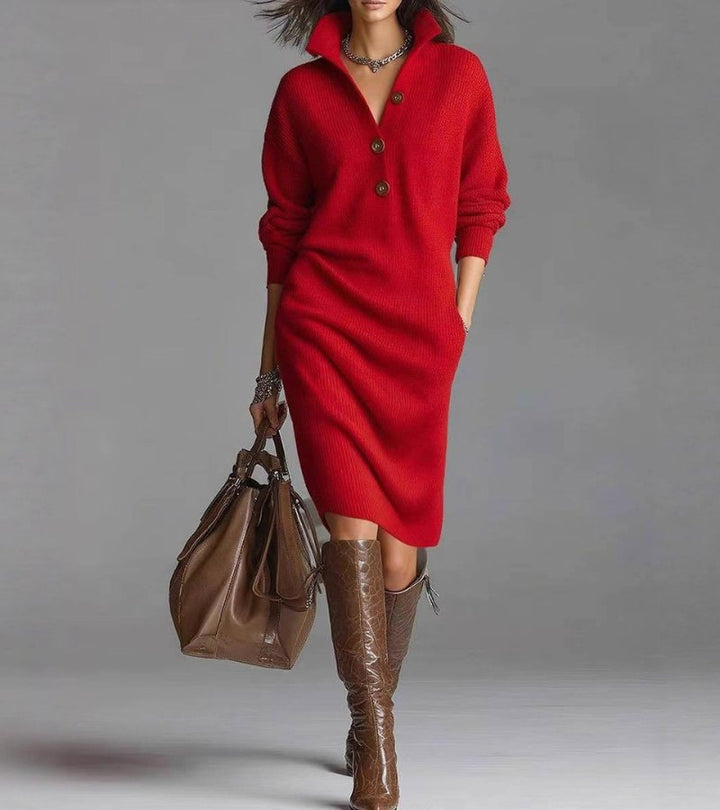 Rosalind - Elegant Button-Front Long Sleeve Fall Dress 3