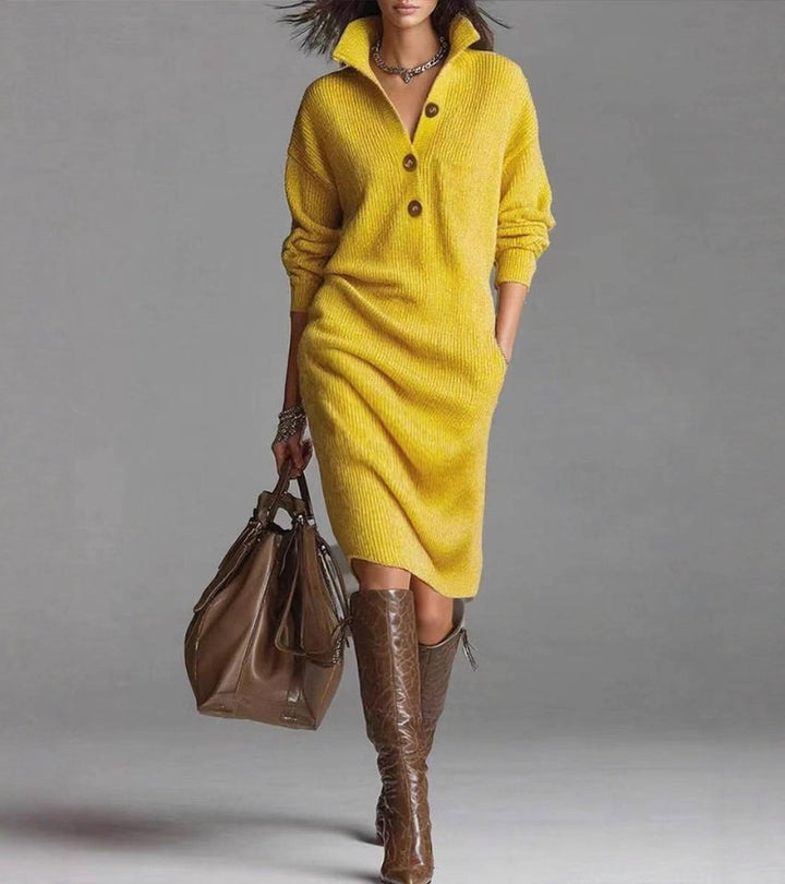 Rosalind - Elegant Button-Front Long Sleeve Fall Dress 4
