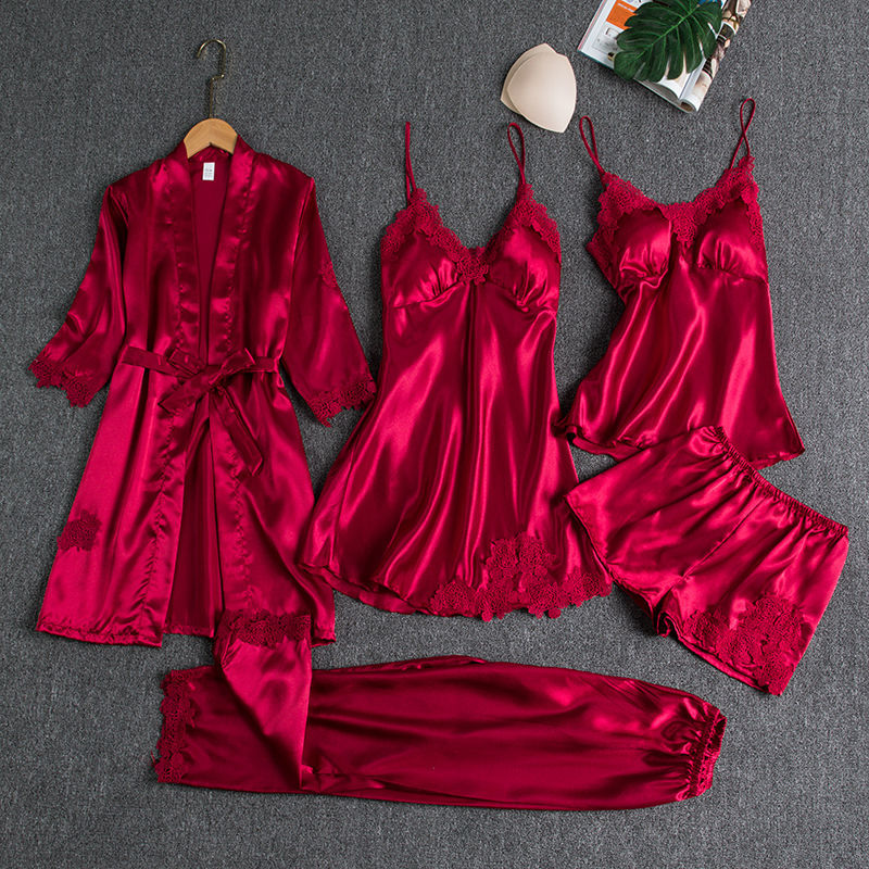 ROSALIND | WOMEN'S SATIN PAJAMA SET LACE TRIM 1
