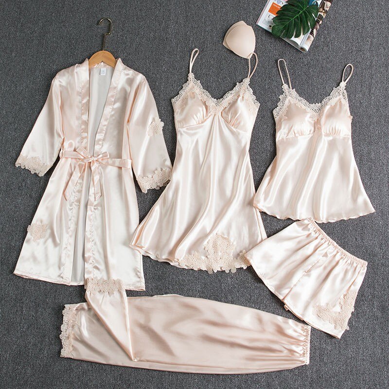 ROSALIND | WOMEN'S SATIN PAJAMA SET LACE TRIM 4