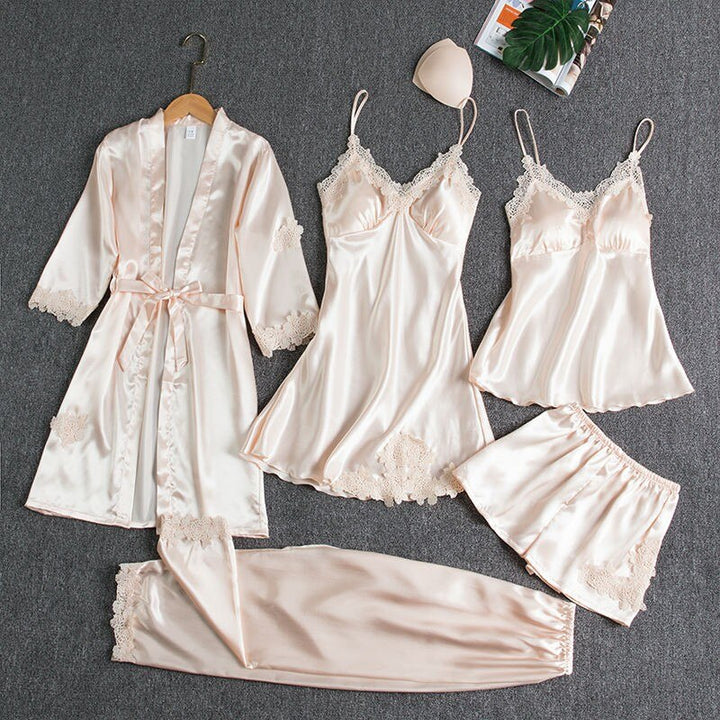 ROSALIND | WOMEN'S SATIN PAJAMA SET LACE TRIM 4