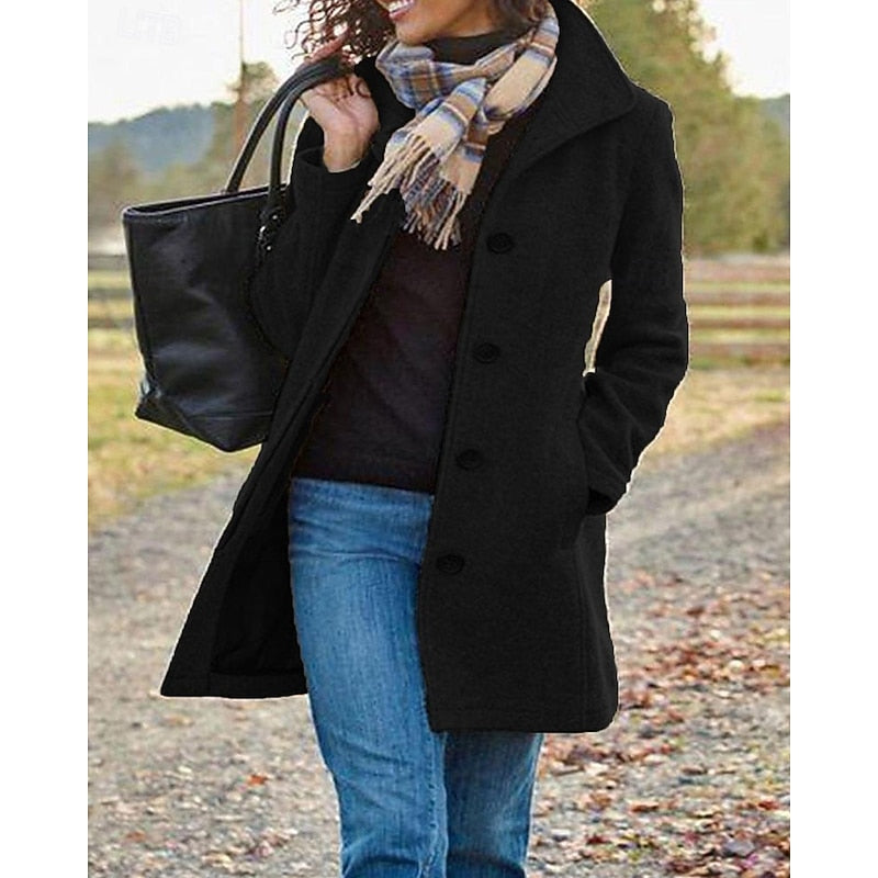 Women's Wool-Blend Car Coat – Black