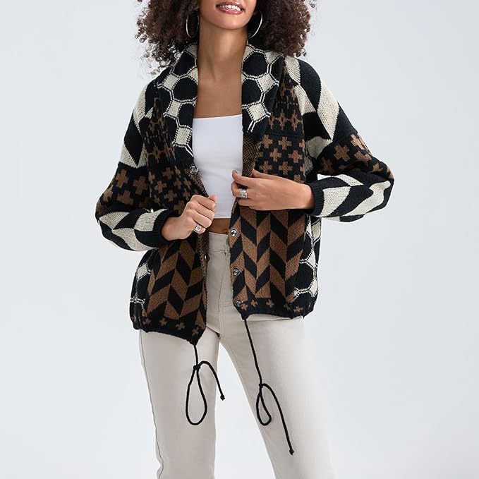 Women's Boho Shawl Collar Cardigan – Black