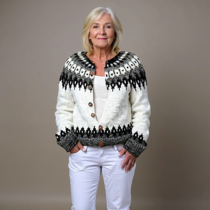 RUNA | WOMEN'S FAIR ISLE CARDIGAN SWEATER WOOL KNIT PATTERNED 3