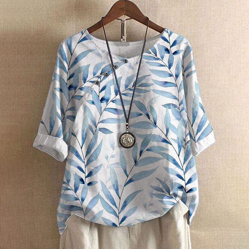 MIRANETH – LEAF PRINT BUTTON DETAIL BLOUSE
