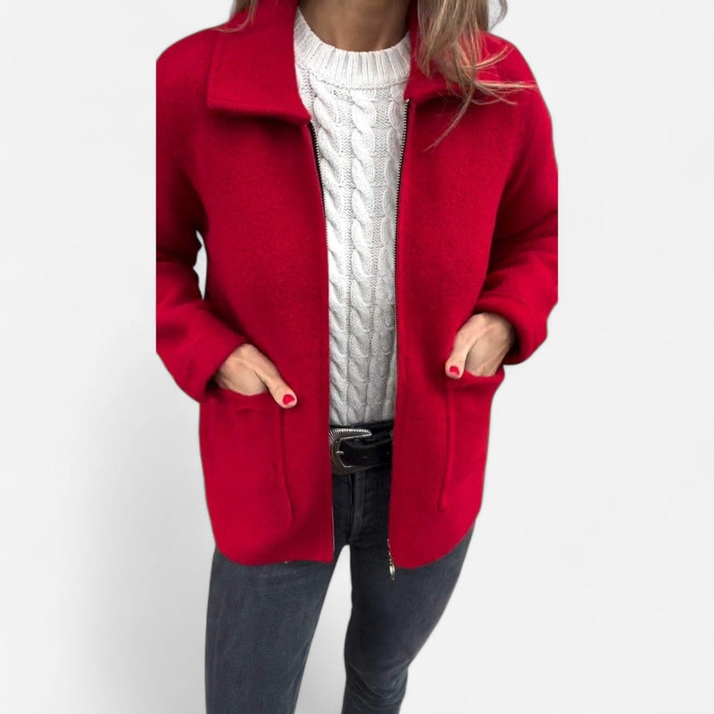 Women's Collared Zip Up Knit Jacket – Detail View