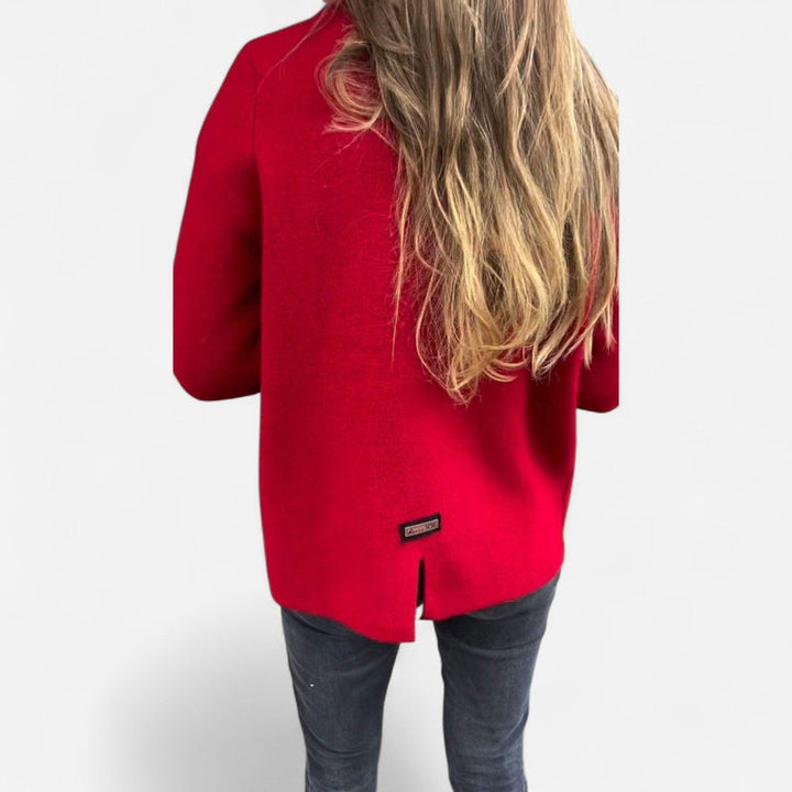 Women's Collared Zip Up Knit Jacket – Detail View
