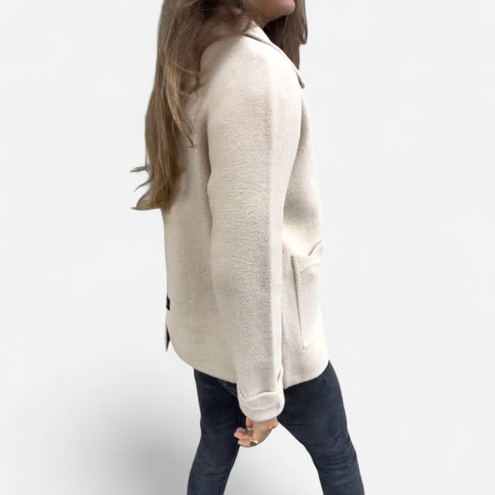 Women's Collared Zip Up Knit Jacket – Detail View