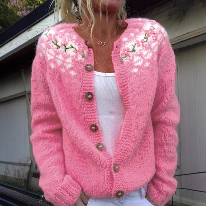 SANNE | WOMEN'S FLORAL CARDIGAN SWEATER FAIR ISLE KNIT BUTTON 1