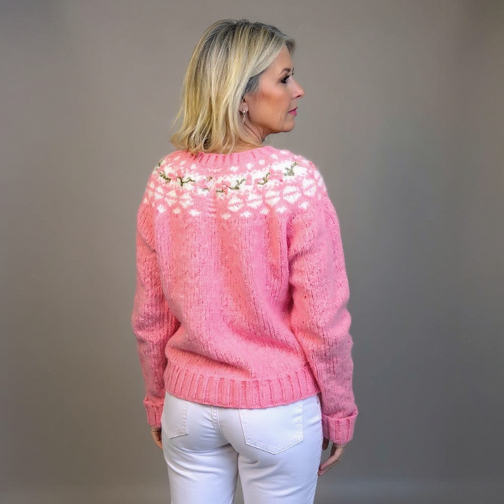 SANNE | WOMEN'S FLORAL CARDIGAN SWEATER FAIR ISLE KNIT BUTTON 2