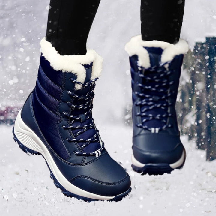 Women's Fur Lined Lace Up Snow Boots – Navy