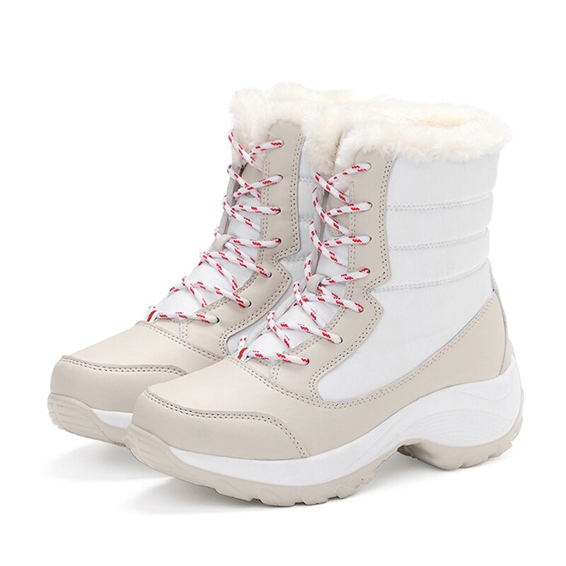 Women's Fur Lined Lace Up Snow Boots – Beige